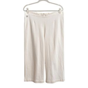 THE EARTH COLLECTION Natural Cotton Cream Wide Leg Crop Pants Greek Key Hem XXL